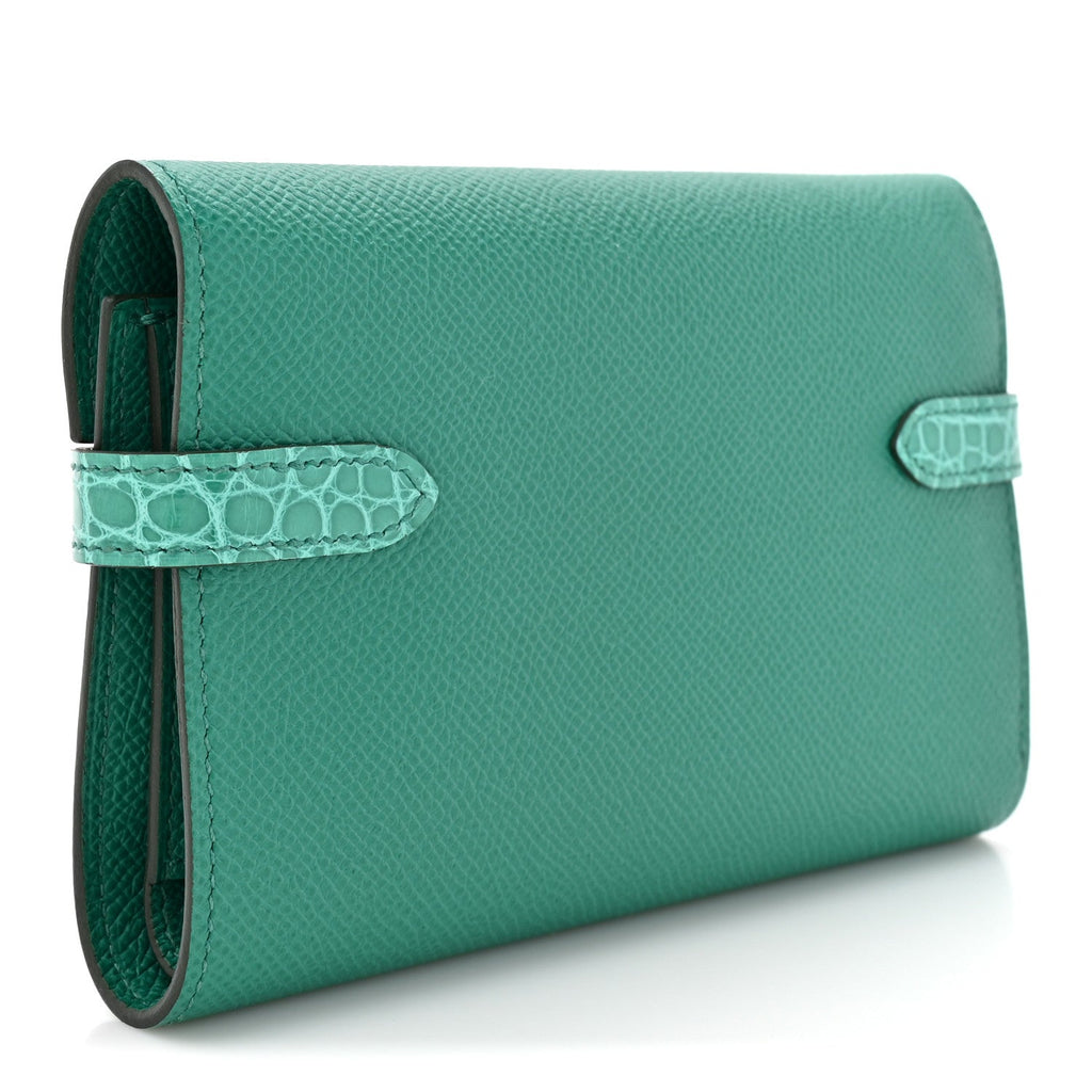 Epsom Shiny Alligator Kelly Medium Wallet Vert Jade