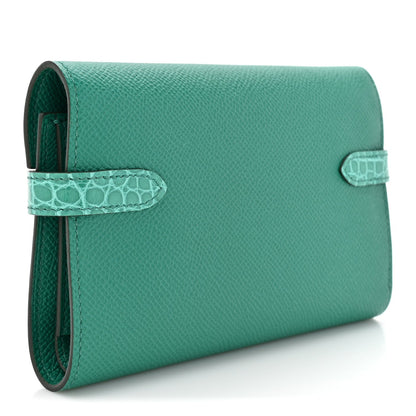 Epsom Shiny Alligator Kelly Medium Wallet Vert Jade