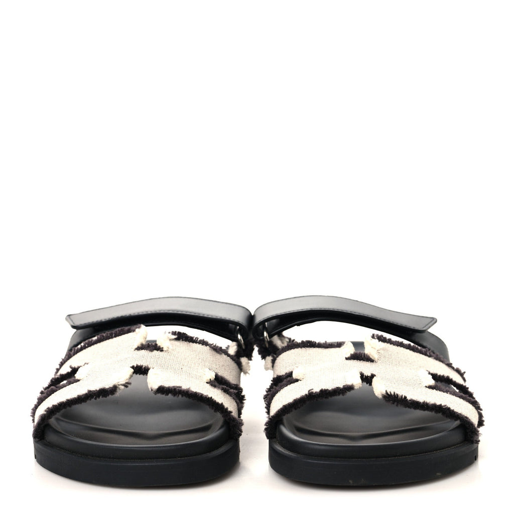 Techno Fringed H Canvas Caflskin Womens Chypre Sandals 39 Prunoir Black