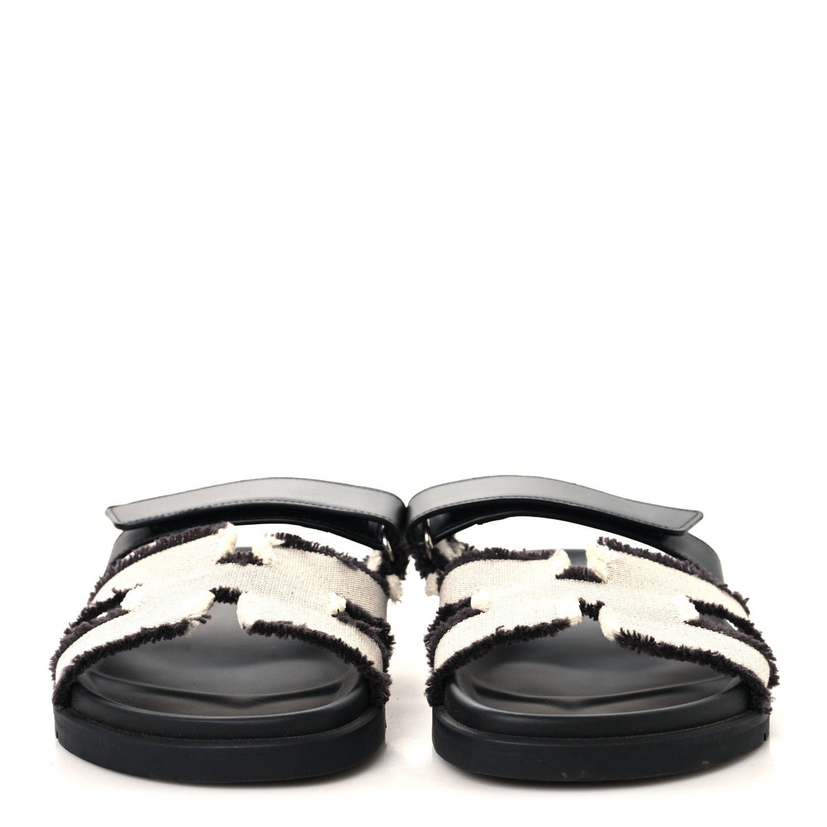 Techno Fringed H Canvas Caflskin Womens Chypre Sandals 39 Prunoir Black