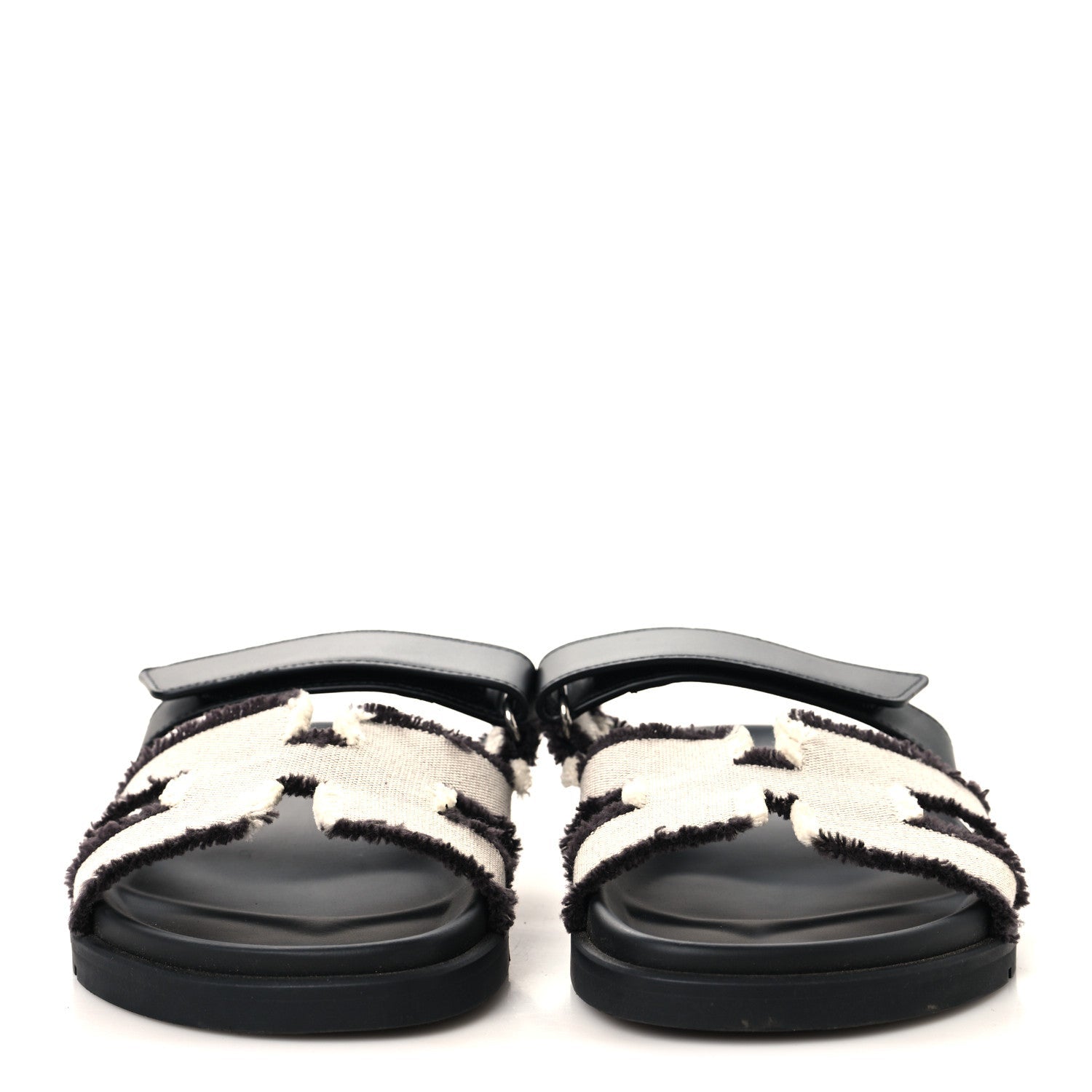 Techno Fringed H Canvas Caflskin Womens Chypre Sandals 39 Prunoir Black