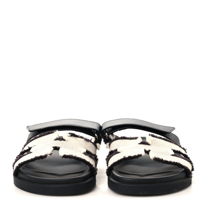 Techno Fringed H Canvas Caflskin Womens Chypre Sandals 39 Prunoir Black