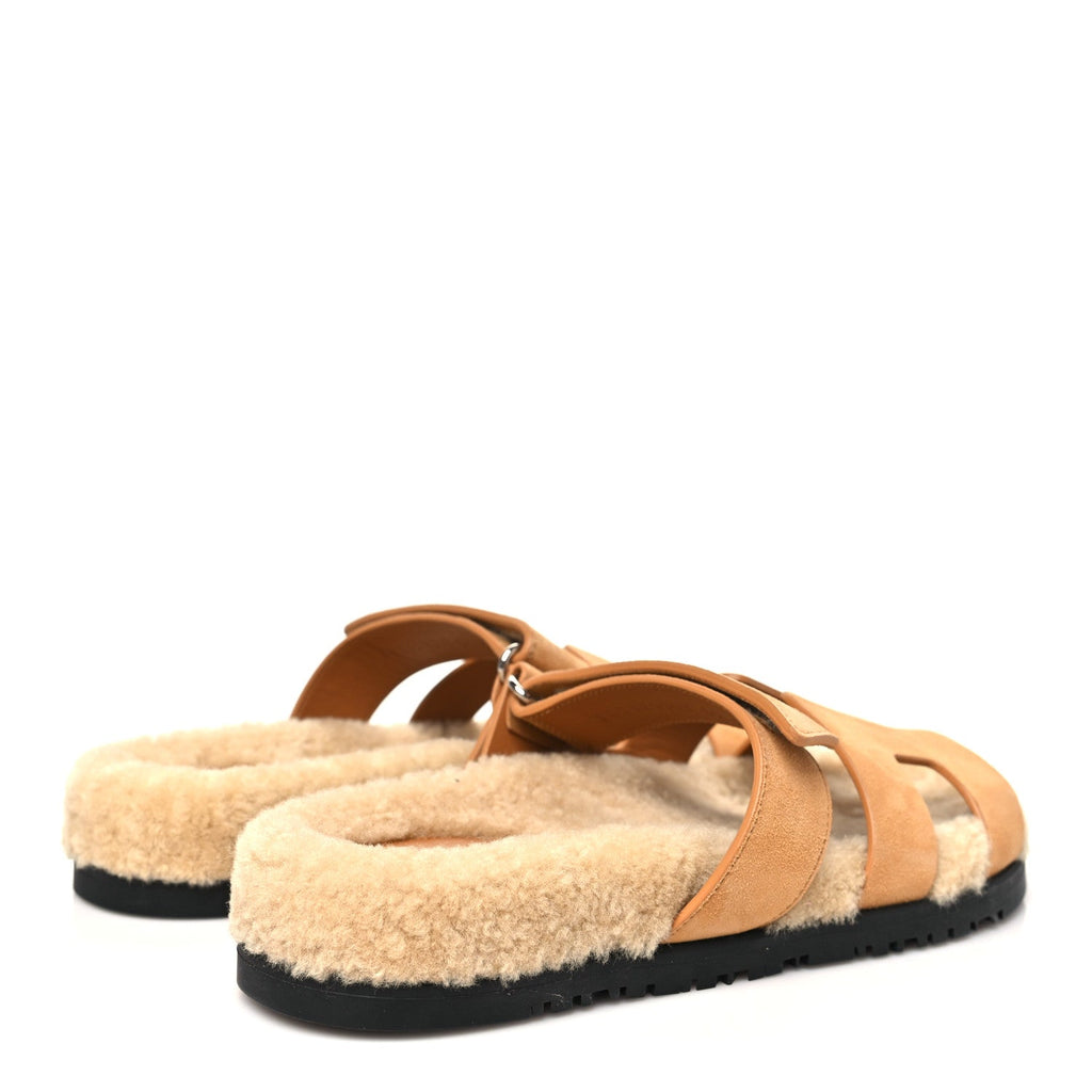 Suede Goatskin Woolskin Womens Chypre Sandals 39 Golden Beige