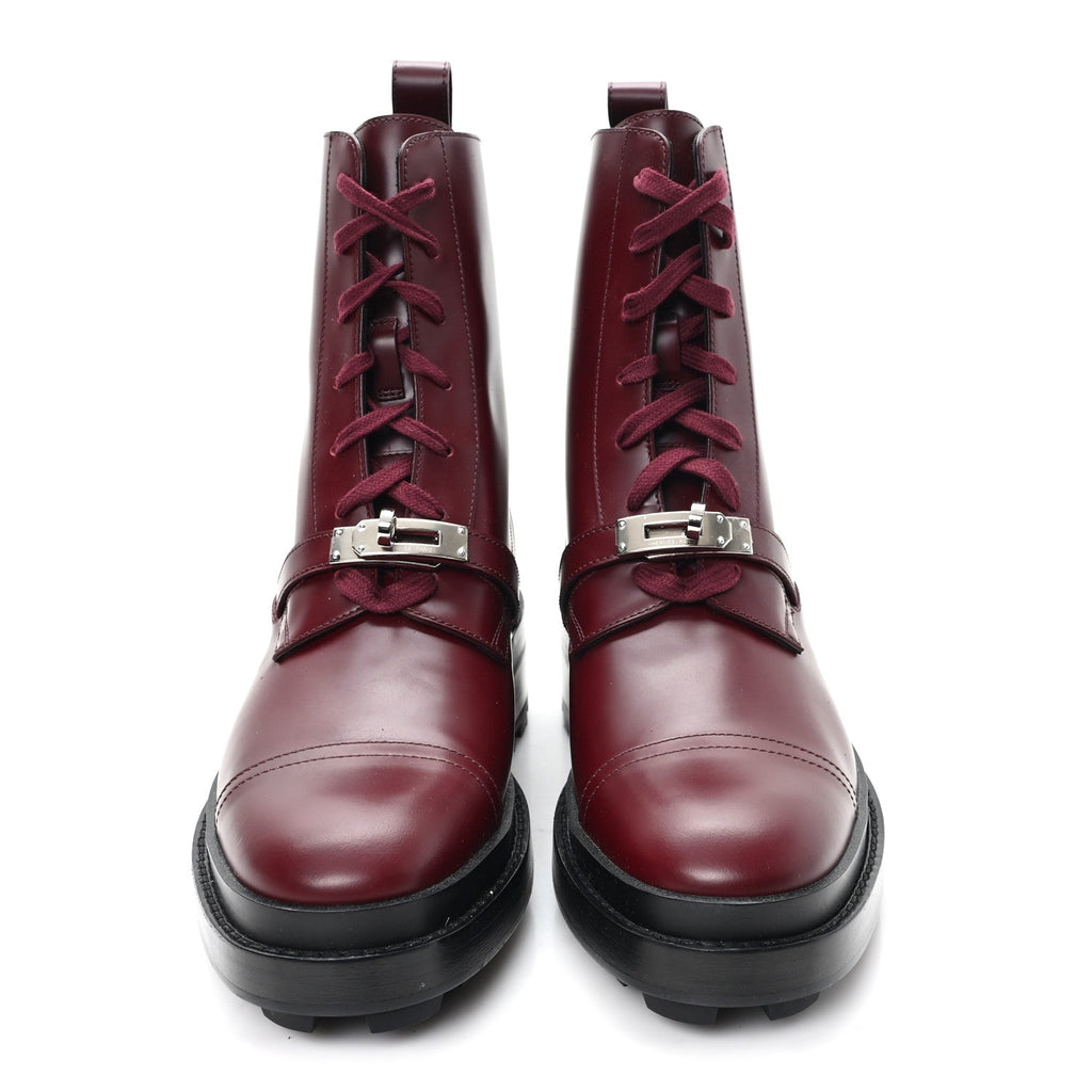 Glossed Calfskin Funk Ankle Boots 38.5 Rouge H