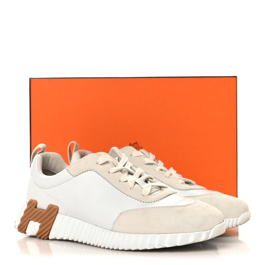 Calfskin Suede Goatskin Bouncing Sneakers 39 White