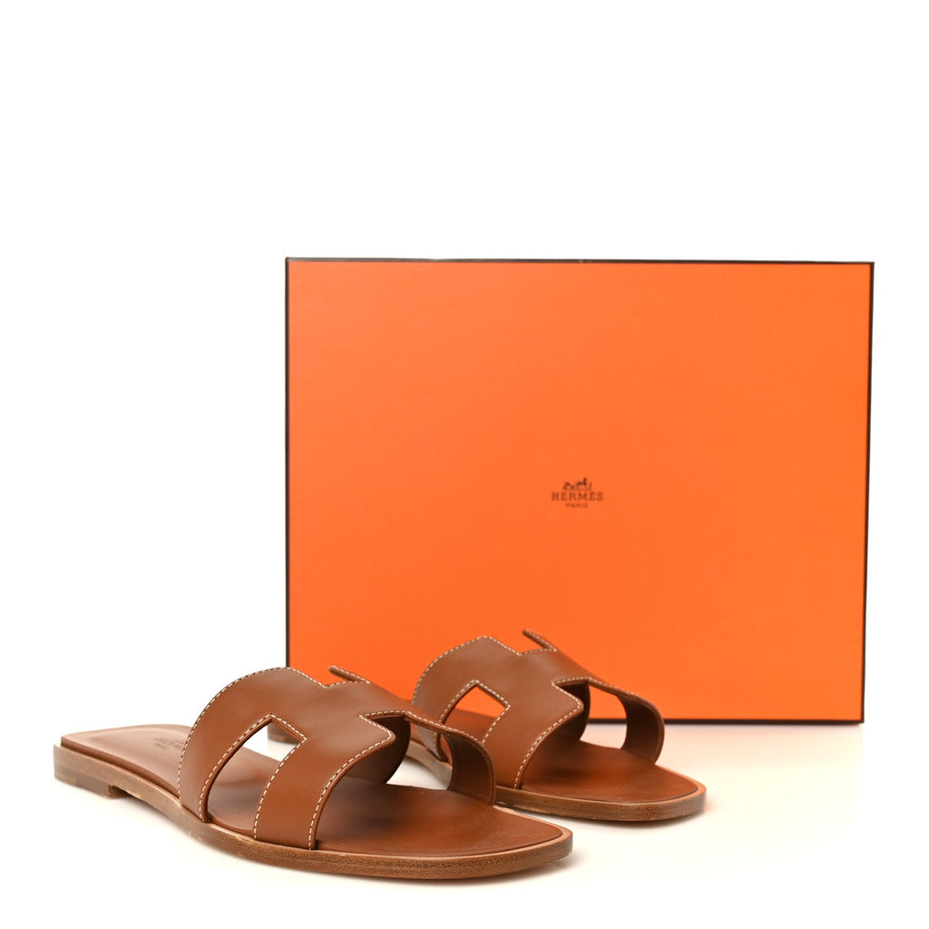 Box Calfskin Oran Sandals 37.5 Gold