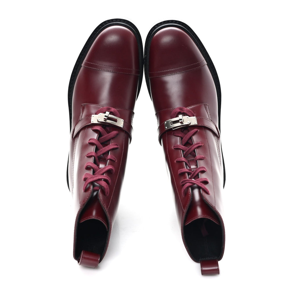 Glossed Calfskin Funk Ankle Boots 38.5 Rouge H