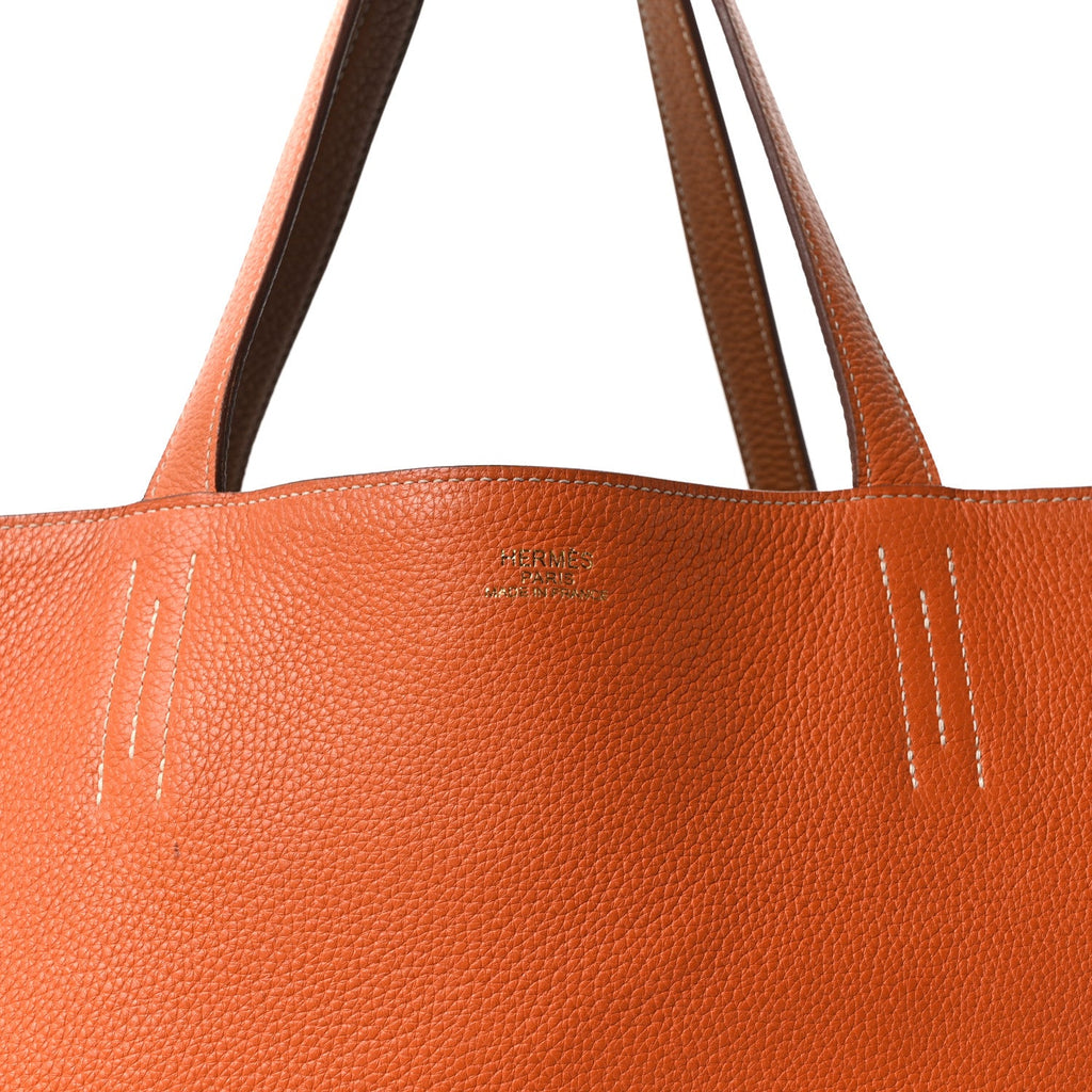 Taurillon Clemence Double Sens Reversible Tote Orange Gold