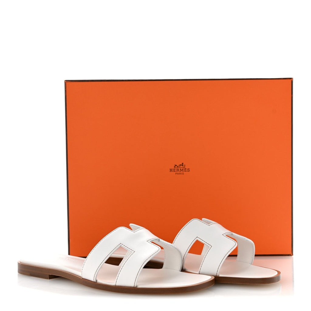 Box Calfskin Oran Sandals 36 White