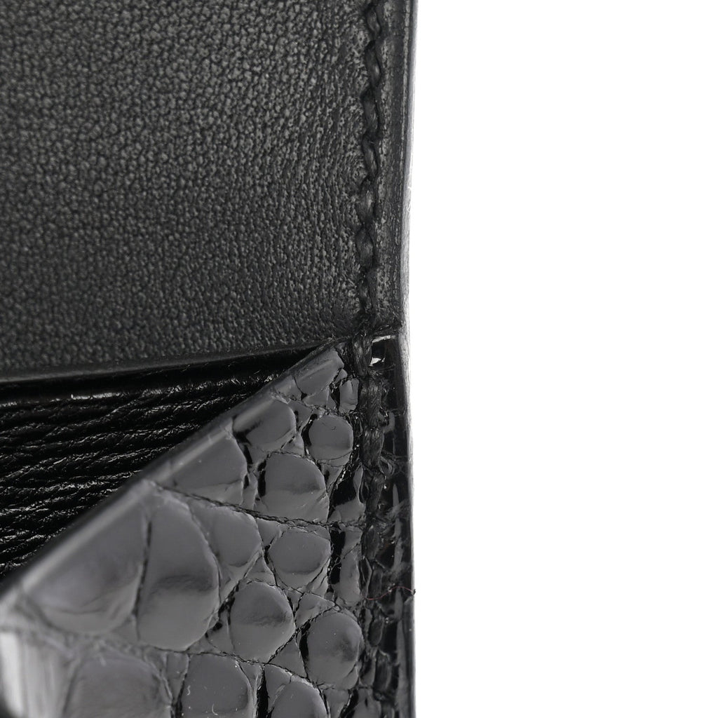 Shiny Alligator Constance Short Wallet Black