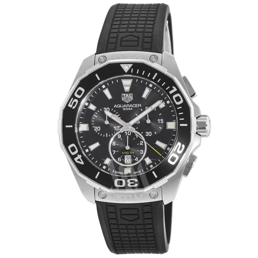 Tag Heuer Carrera Aquaracer Quartz Chronograph Black Dial Black Rubber Strap Watch for Men - CAY111A.FT6041