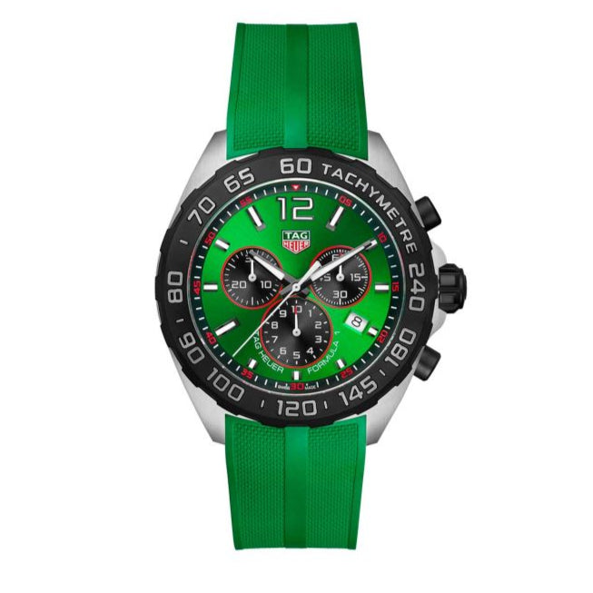 Tag Heuer Formula 1 Chronograph Green Dial Green Rubber Strap Watch for Men - CAZ101AP.FT8056