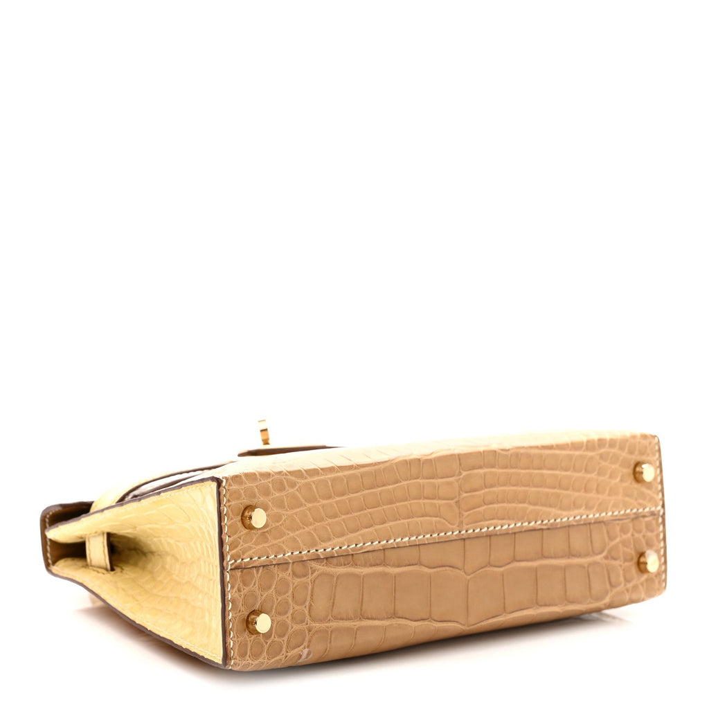 Matte Alligator Horseshoe Mini Kelly Sellier 20 Kraft Vanille