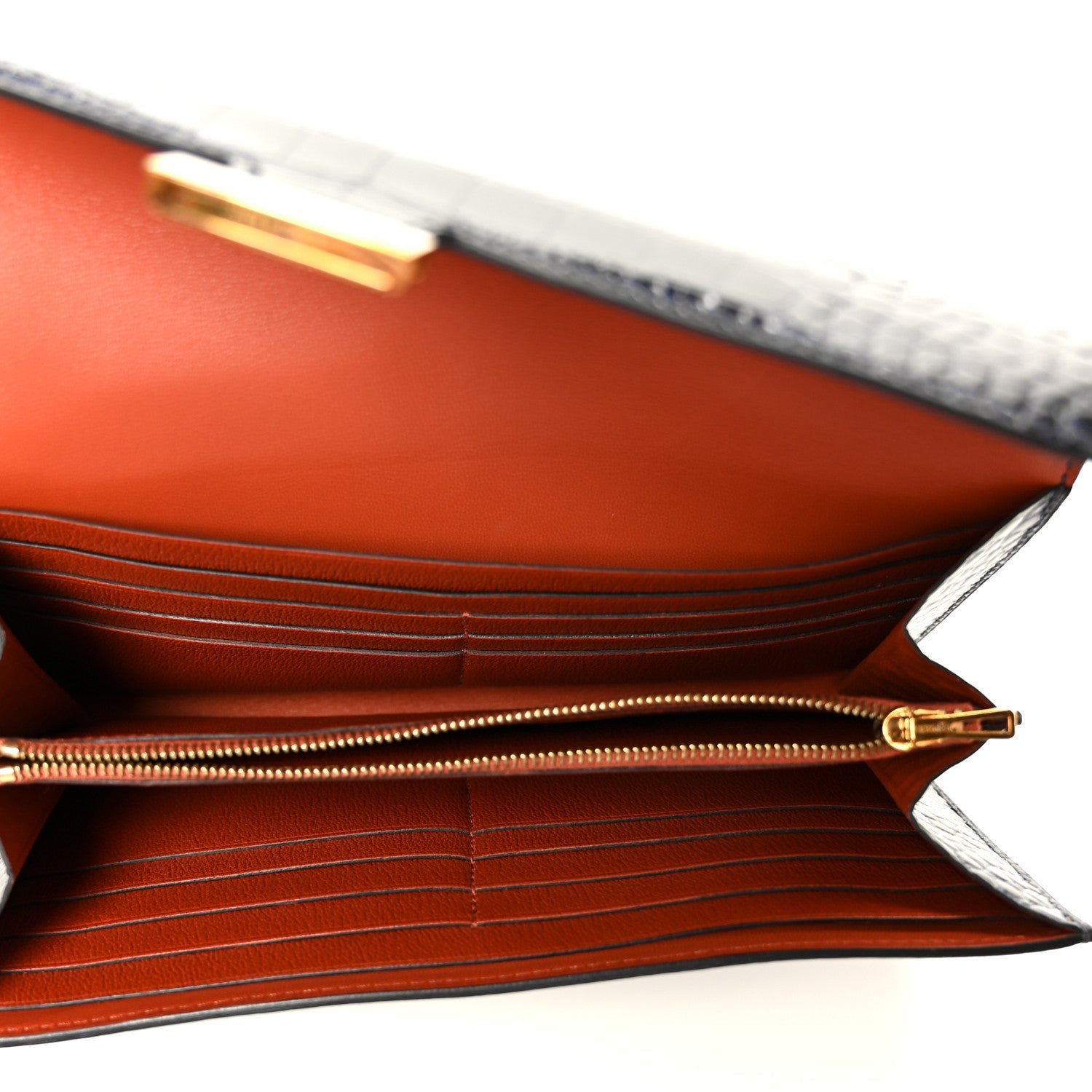 Shiny Alligator Constance Long Wallet Bleu Marine Cuivre