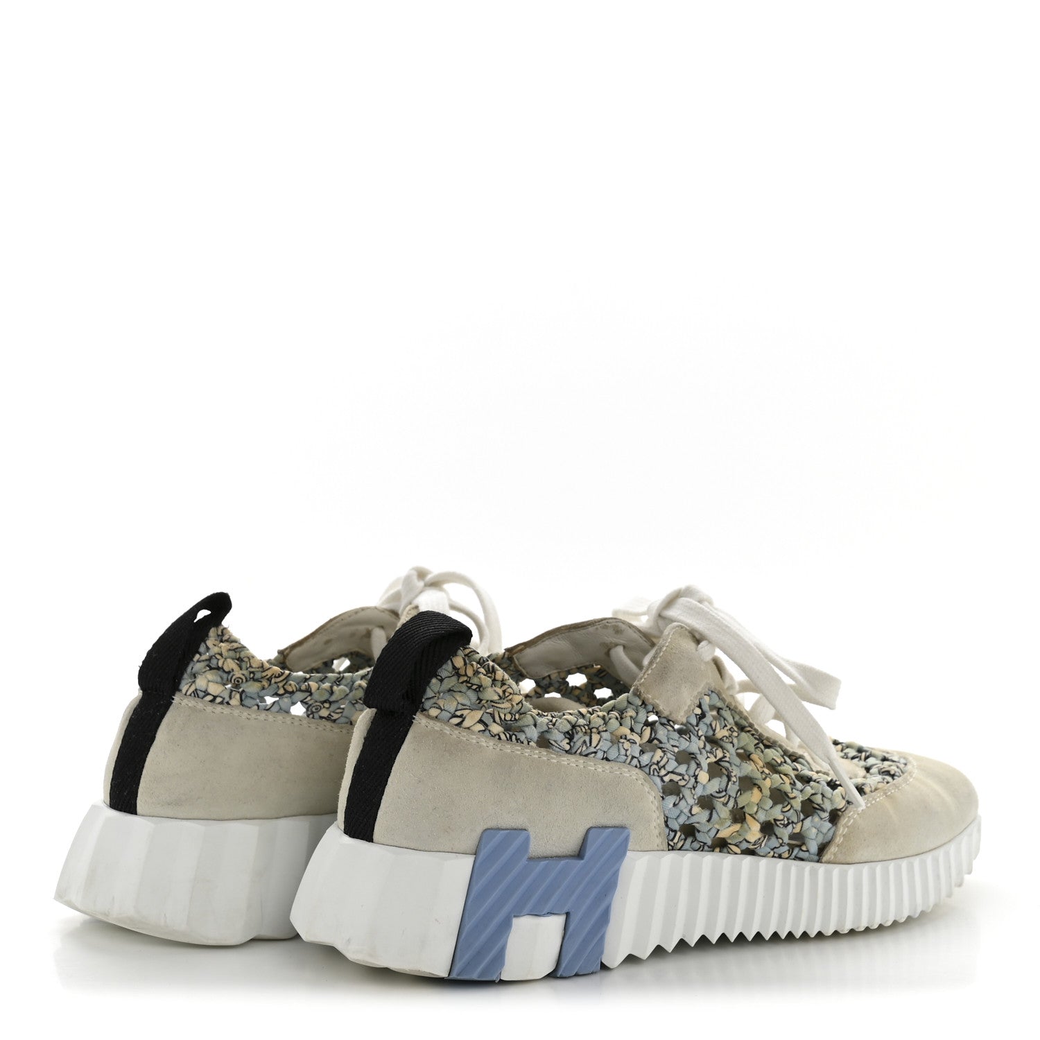 Braided Silk Suede Sneakers 35 Bleu Clair White