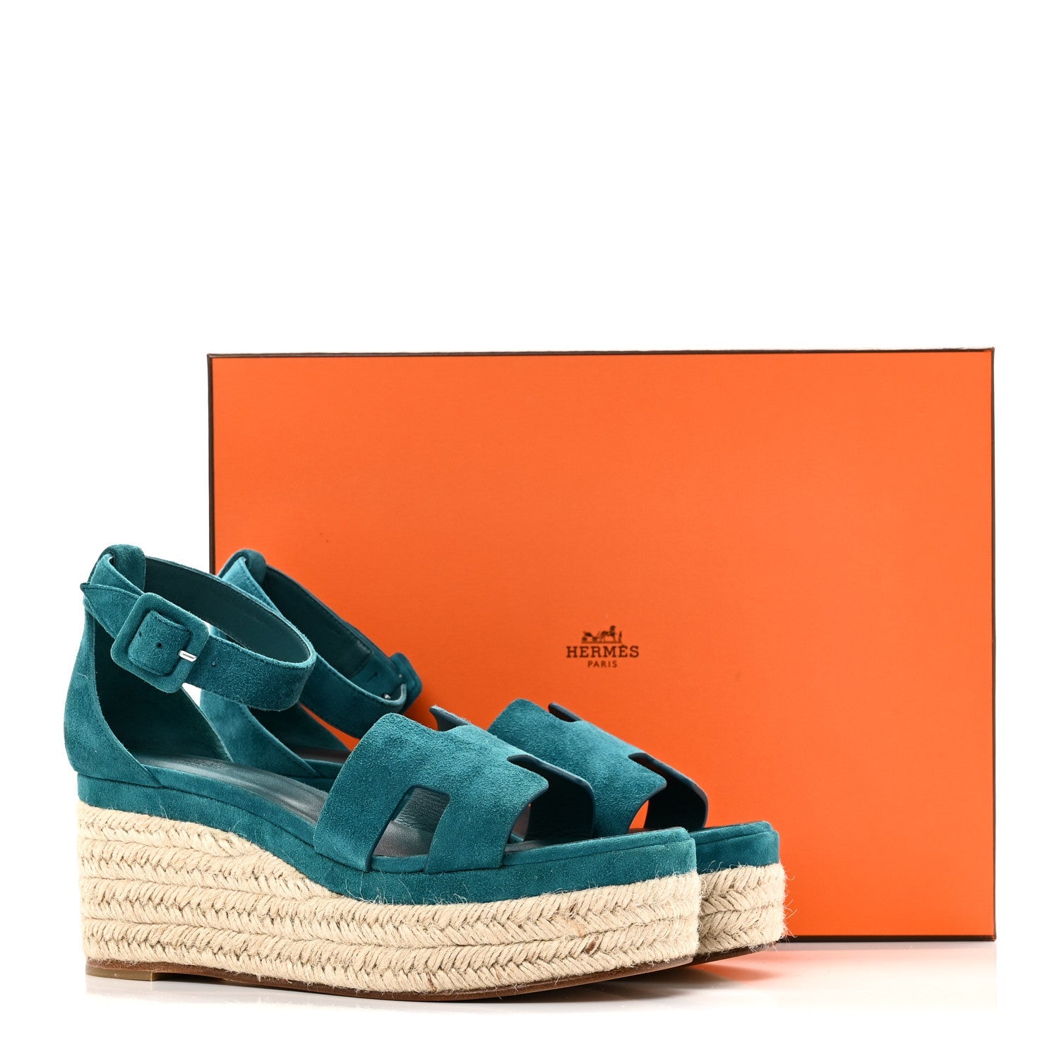 Suede Goatskin Elda Espadrille Wedge Sandals 38 Vert Oxford