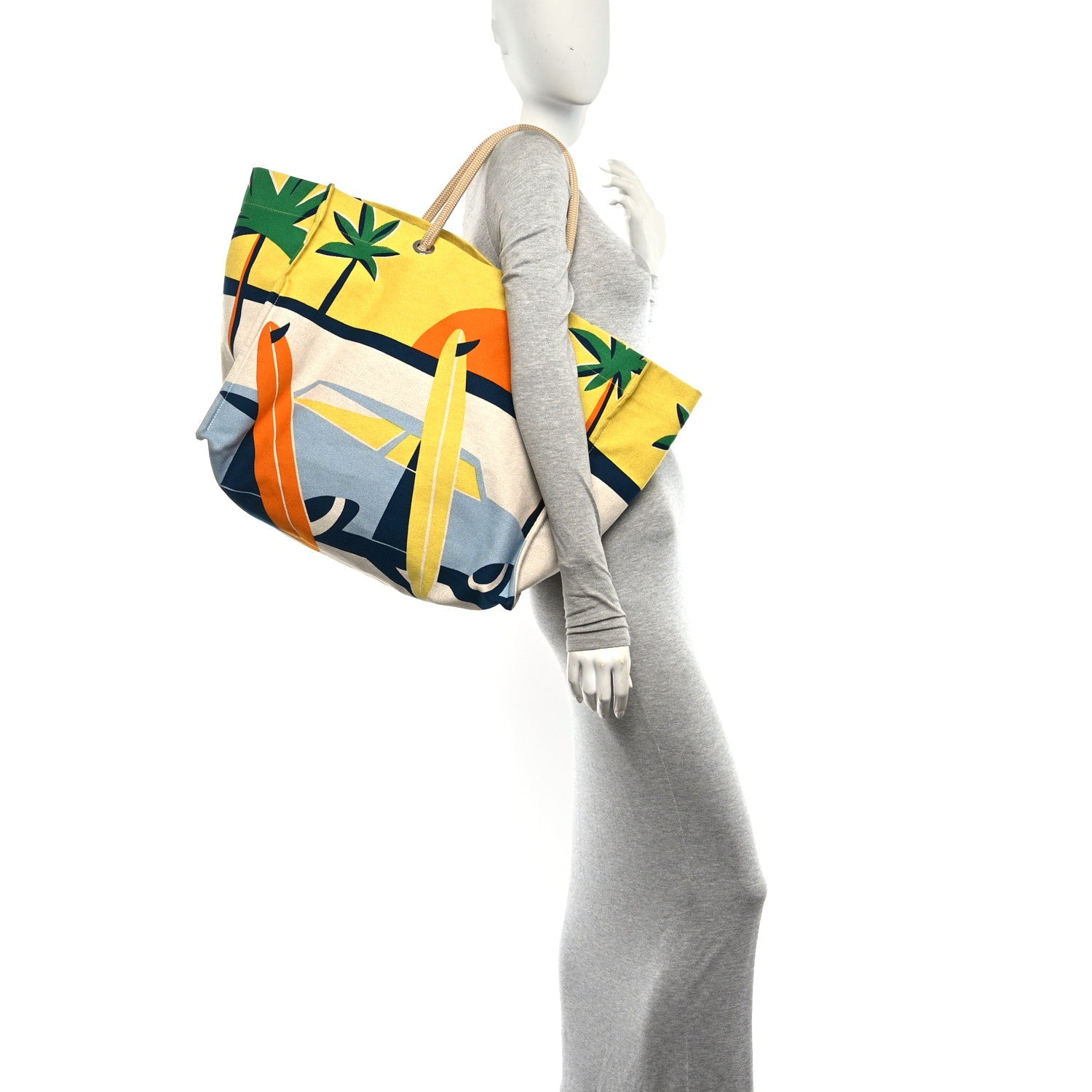 Cotton Canvas Apres la Vague Beach Bag Jaune Bleu