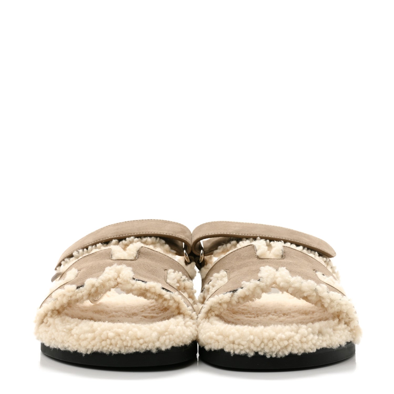 Suede Goatskin Woolskin Womens Chypre Sandals 39 Etoupe Ecru