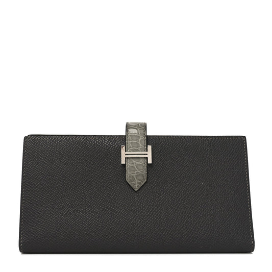 Epsom Matte Alligator Bearn Touch Gusset Wallet Graphite Gris Ciment