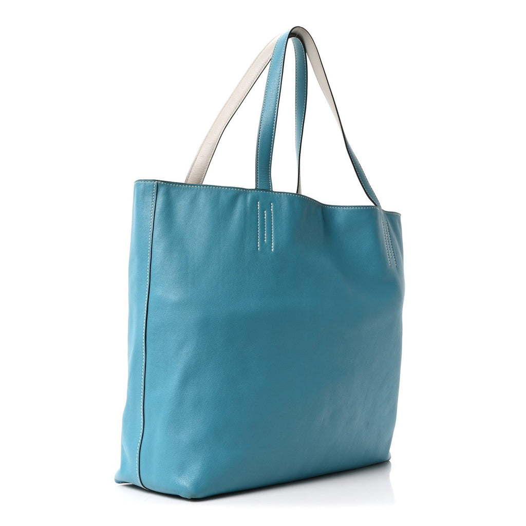 Veau Sikkim Double Sens 36 Reversible Tote Turquoise Gris Perle