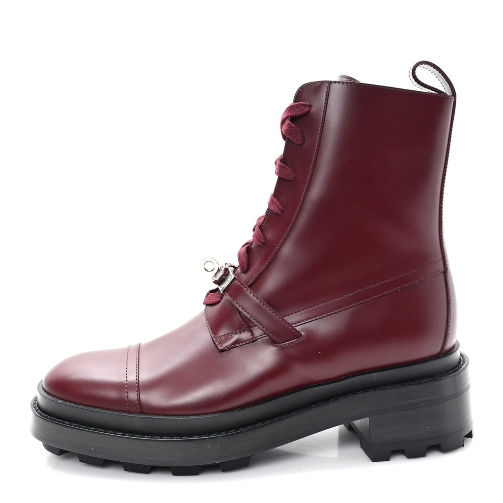 Glossed Calfskin Funk Ankle Boots 38.5 Rouge H