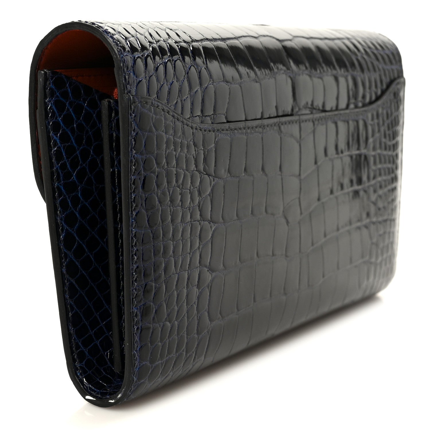 Shiny Alligator Constance Long Wallet Bleu Marine Cuivre