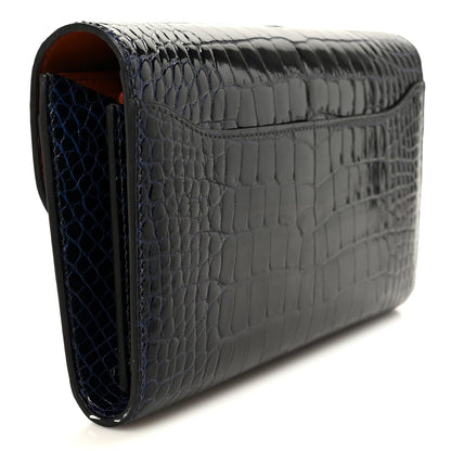 Shiny Alligator Constance Long Wallet Bleu Marine Cuivre