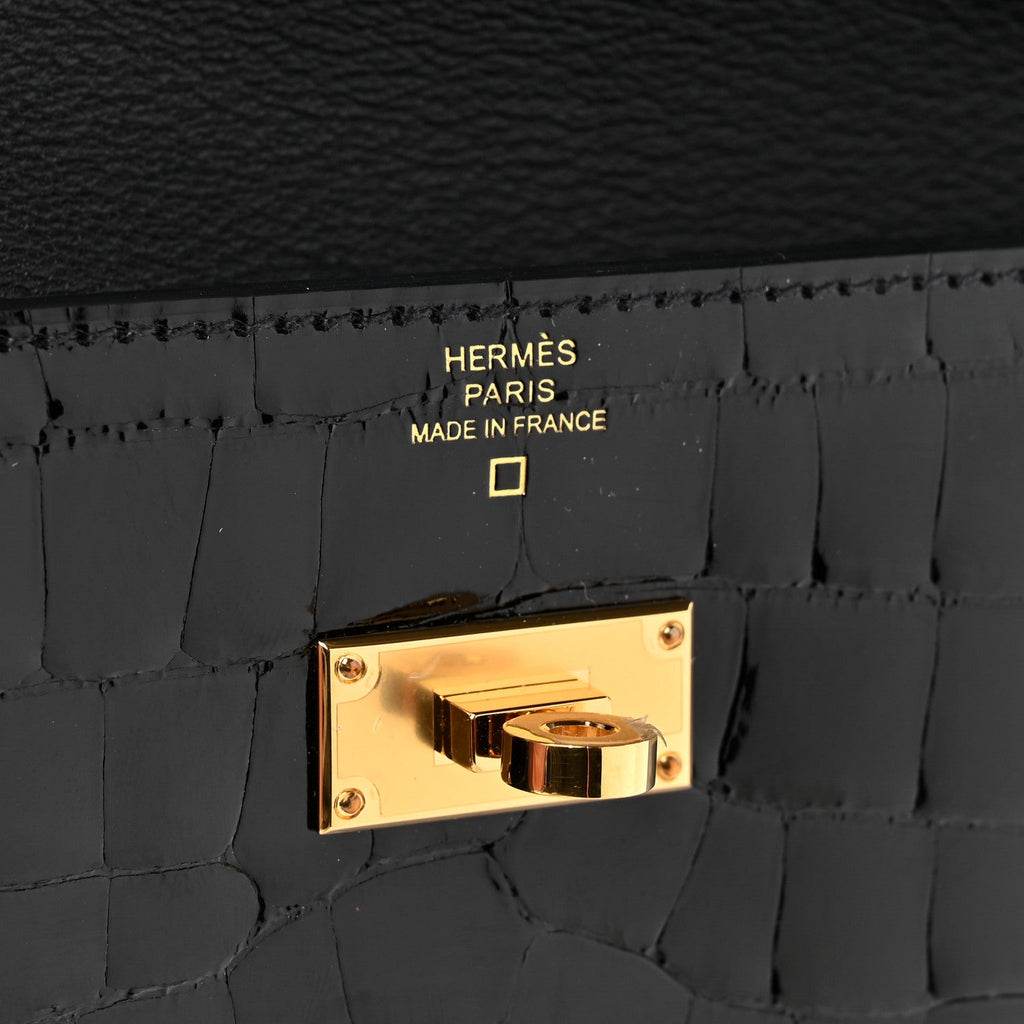 Shiny Alligator Kelly Pocket Long Wallet Black