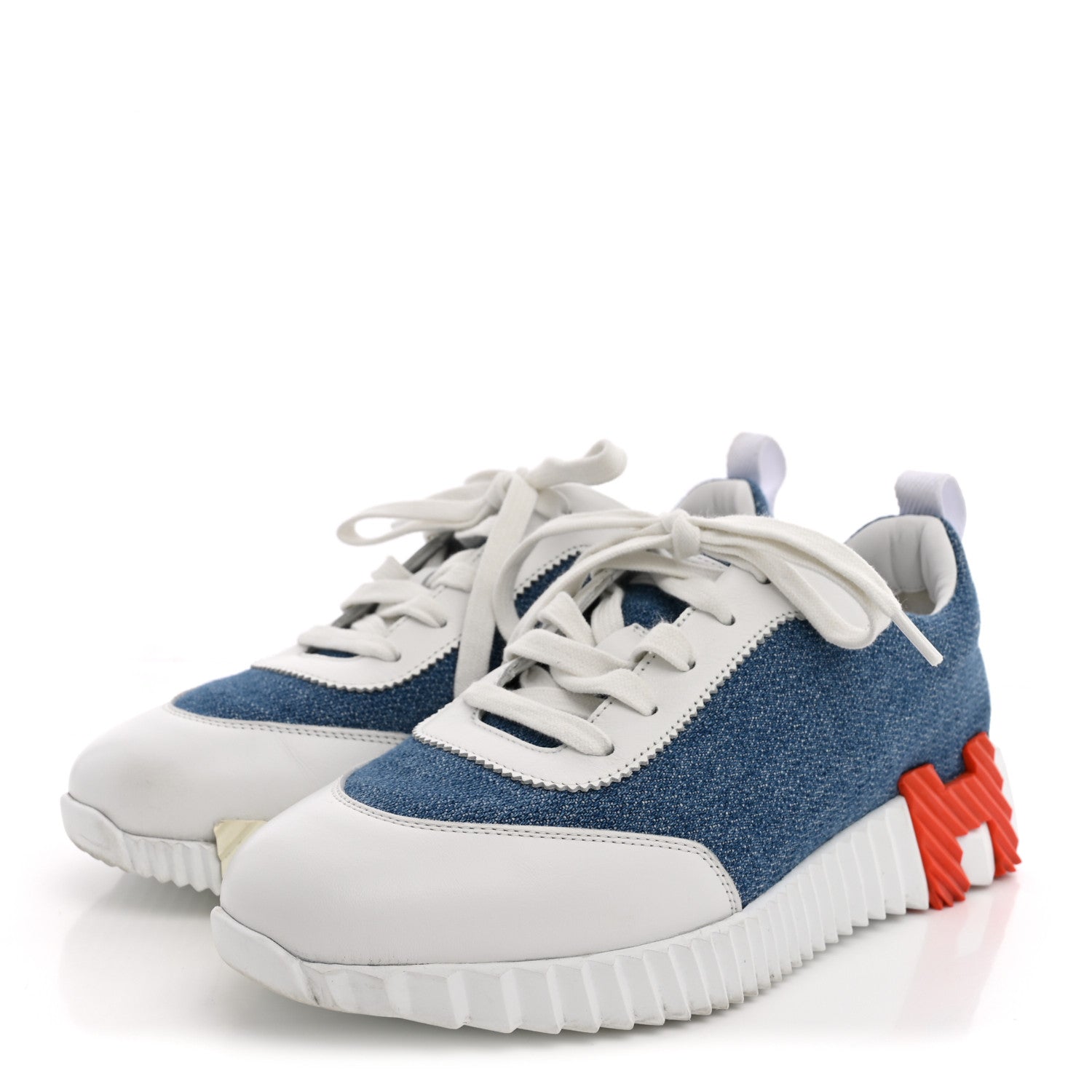 Denim Suede Goatskin Bouncing Sneakers 37.5 Bleu Clair White