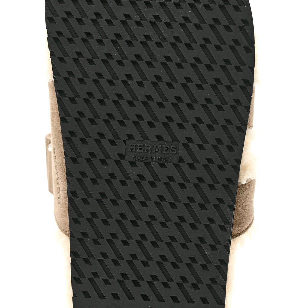 Suede Goatskin Woolskin Womens Chypre Sandals 39 Etoupe Ecru