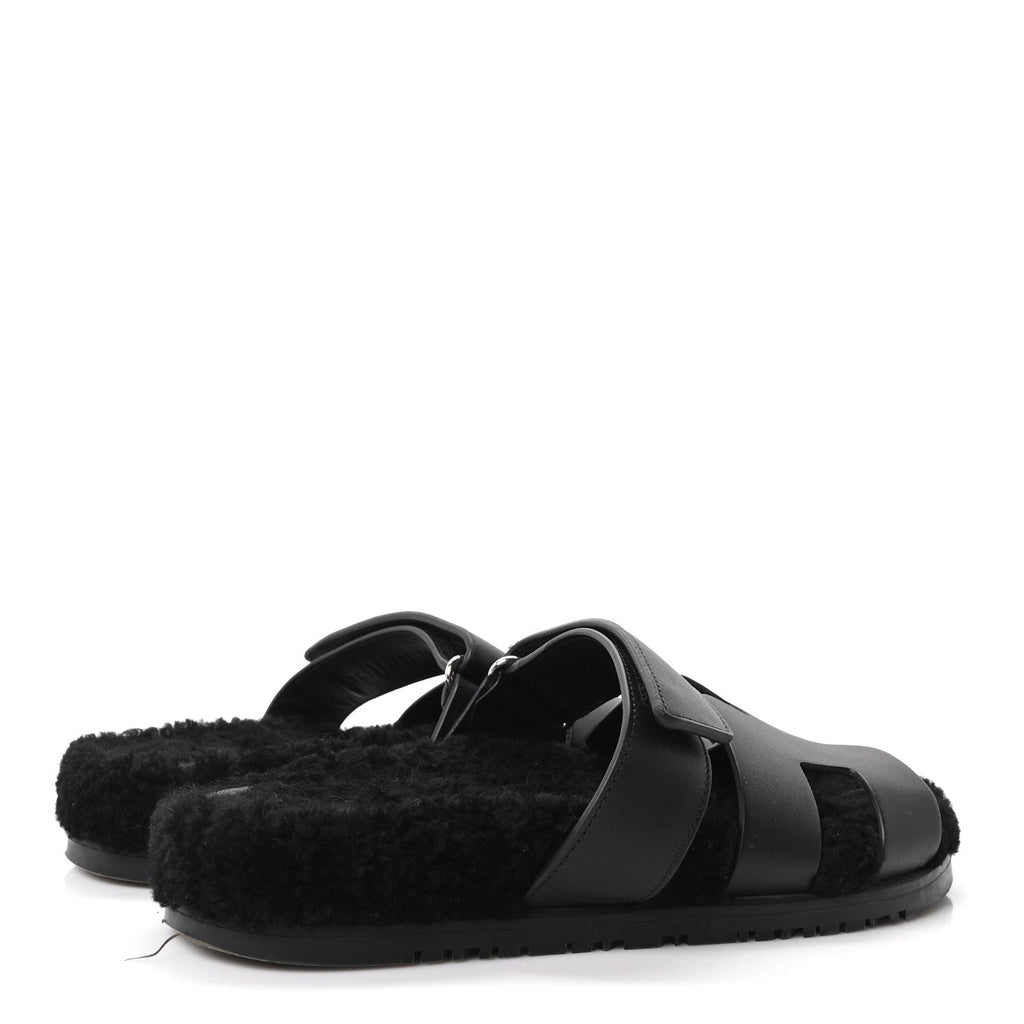 Calfskin Woolskin Womens Chypre Sandals 39 Black