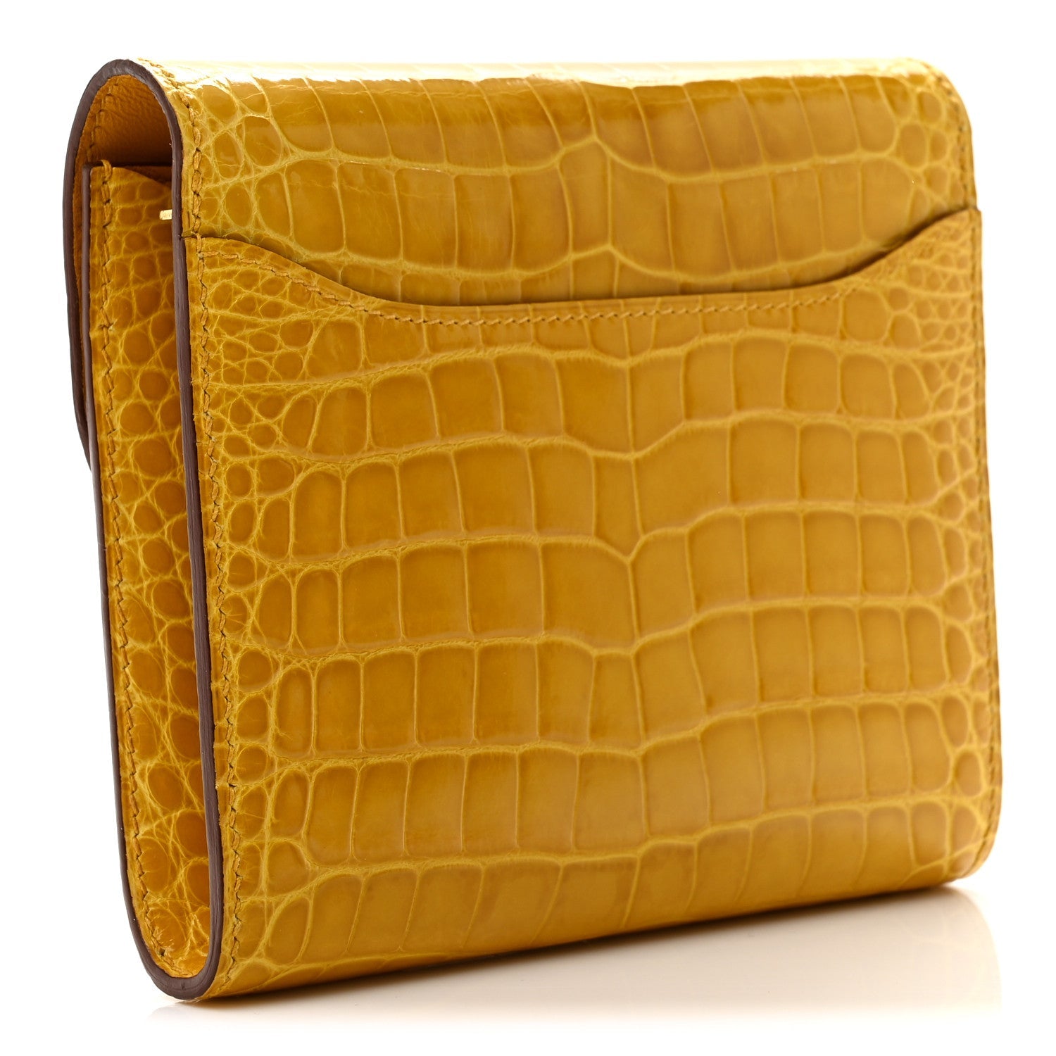 Shiny Alligator Constance Short Wallet Jaune Ambre