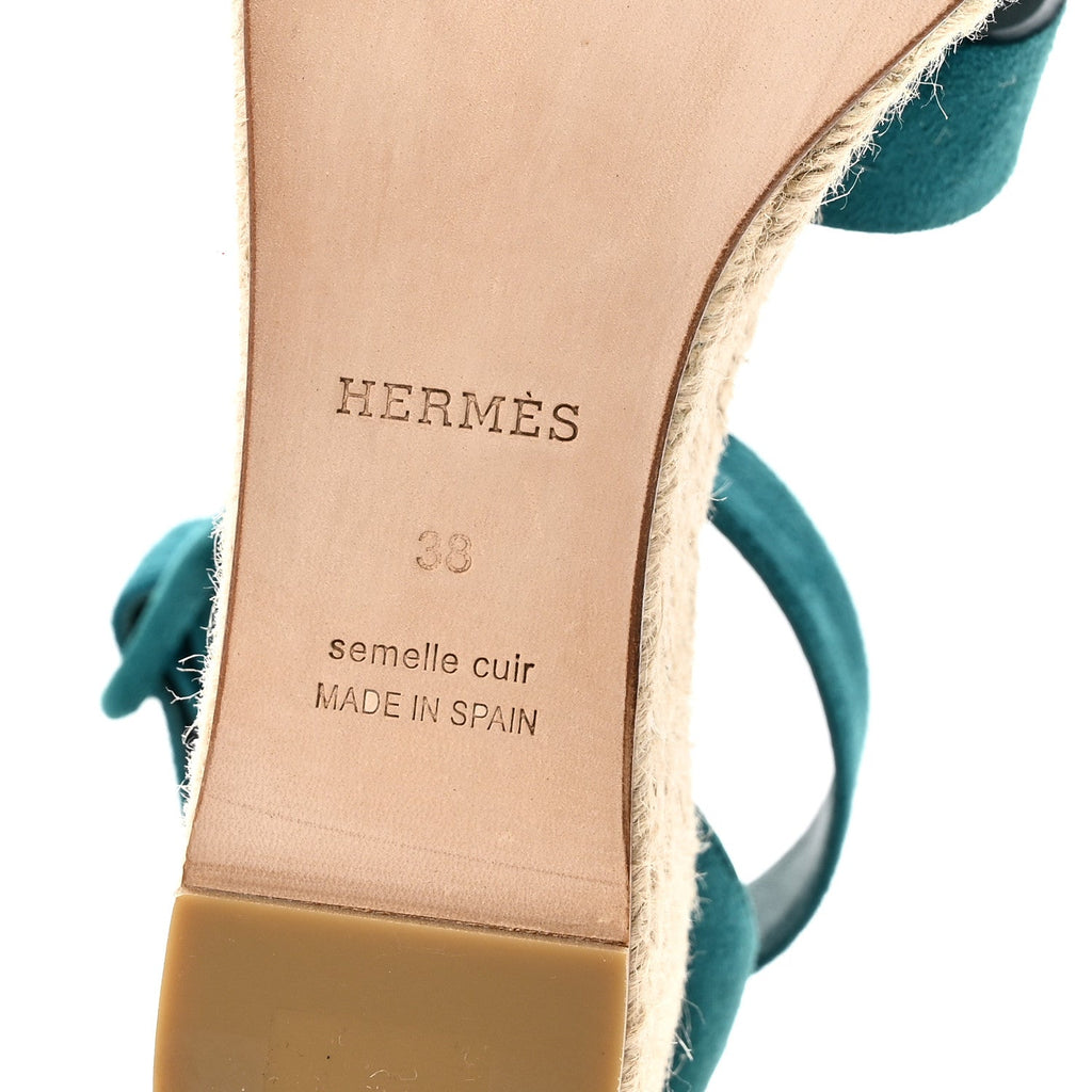 Suede Goatskin Elda Espadrille Wedge Sandals 38 Vert Oxford