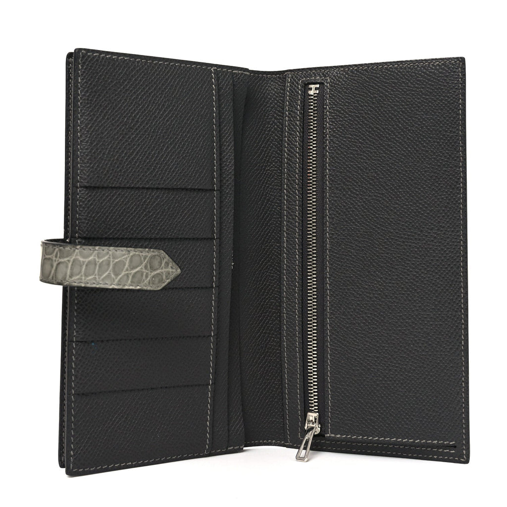 Epsom Matte Alligator Bearn Touch Gusset Wallet Graphite Gris Ciment