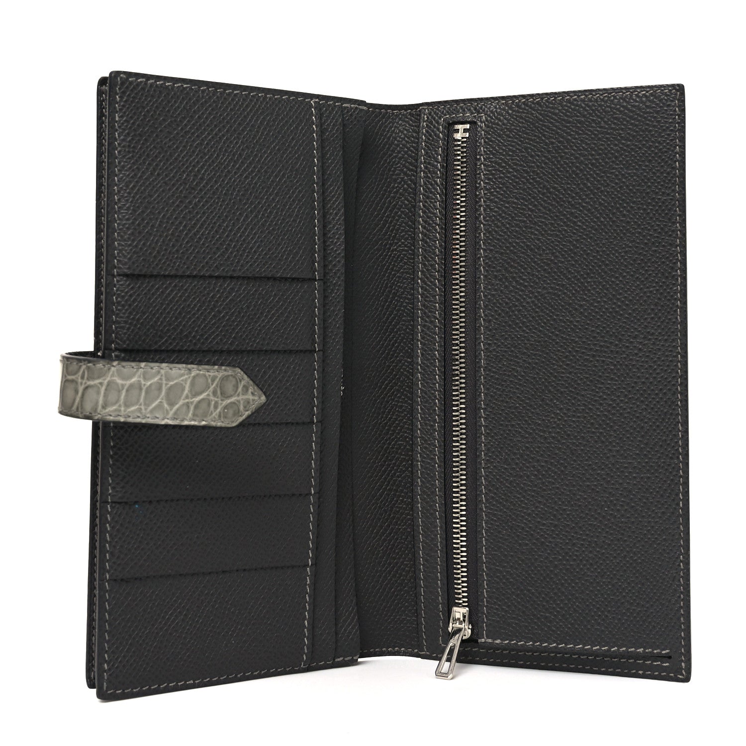 Epsom Matte Alligator Bearn Touch Gusset Wallet Graphite Gris Ciment