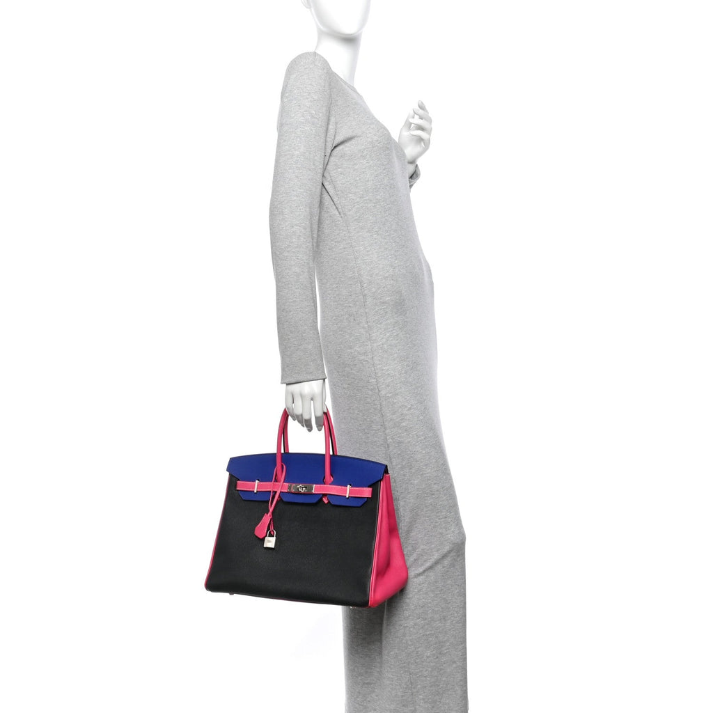 Epsom Horseshoe Birkin 35 Black Bleu Electrique Rose Tyrien