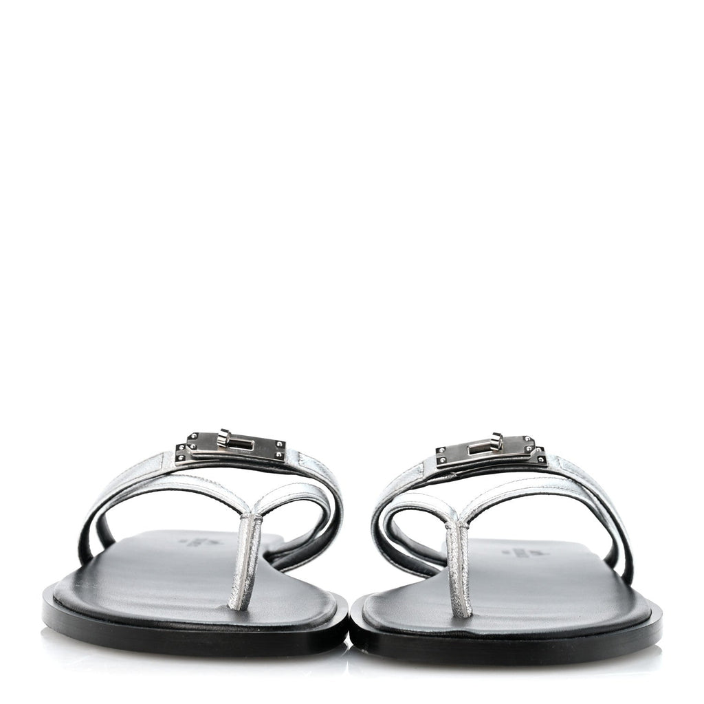 Metallic Goatskin Miss Sandals 36 Gris Argente