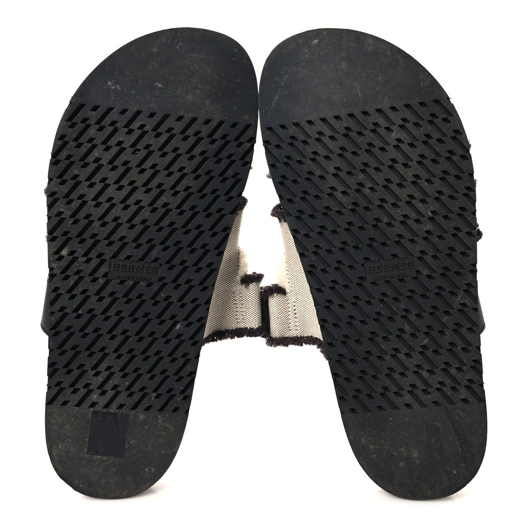 Techno Fringed H Canvas Caflskin Womens Chypre Sandals 39 Prunoir Black