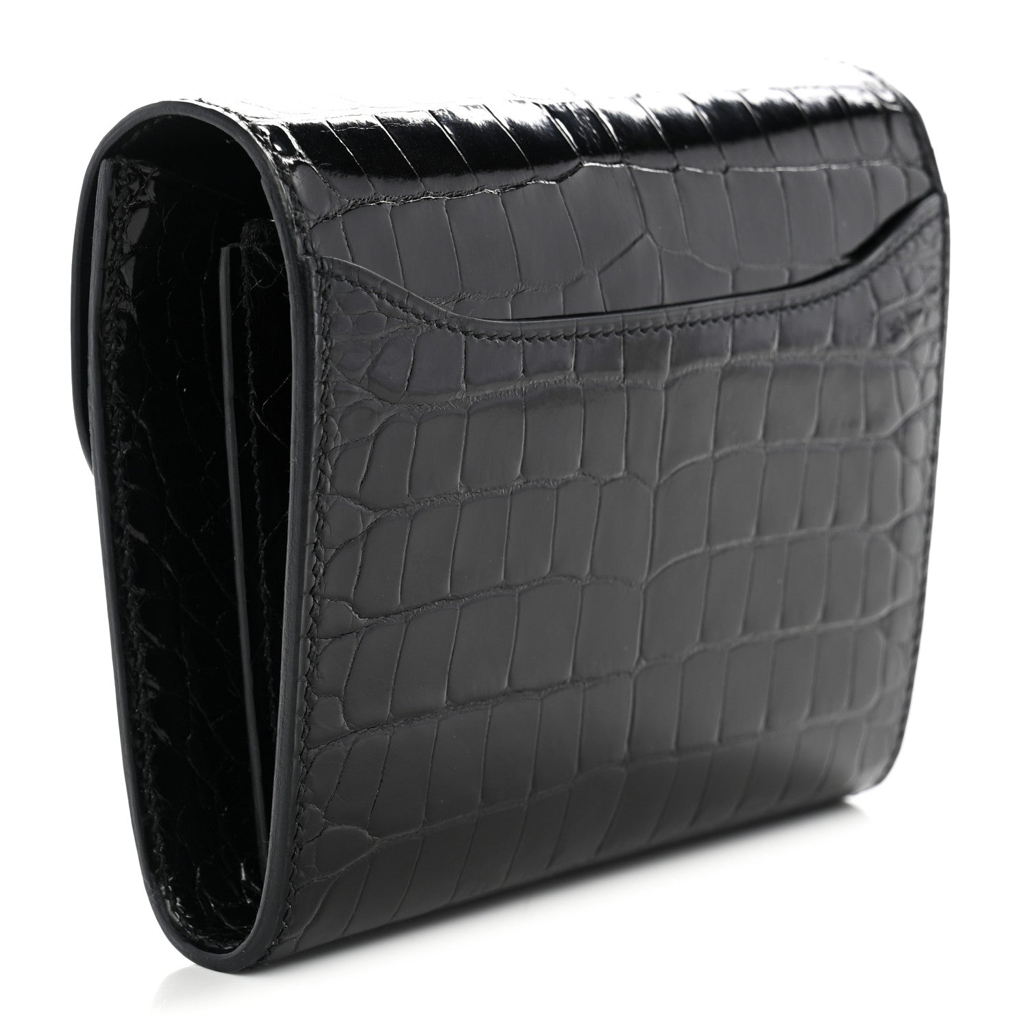 Shiny Alligator Constance Short Wallet Black