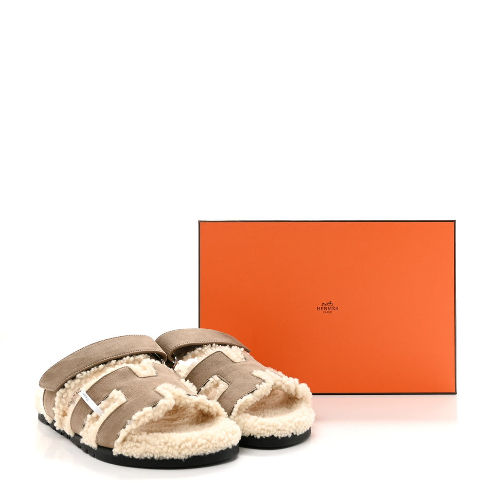 Suede Goatskin Woolskin Womens Chypre Sandals 39 Etoupe Ecru