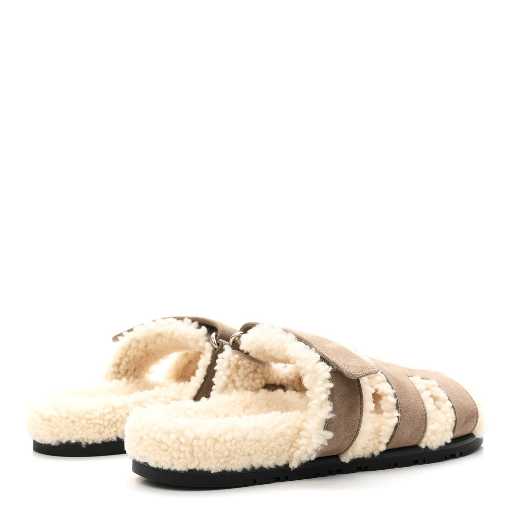 Suede Goatskin Woolskin Womens Chypre Sandals 38.5 Etoupe