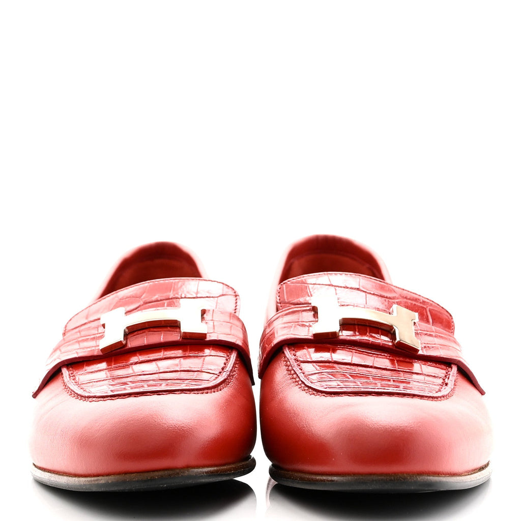 Calfskin Matte Crocodile Womens Paris Loafers 36 Orange Solaire