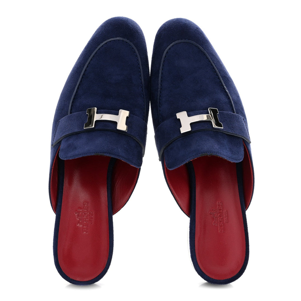 Suede Goatskin Trocadero Mule 38.5 Bleu Diplomatique