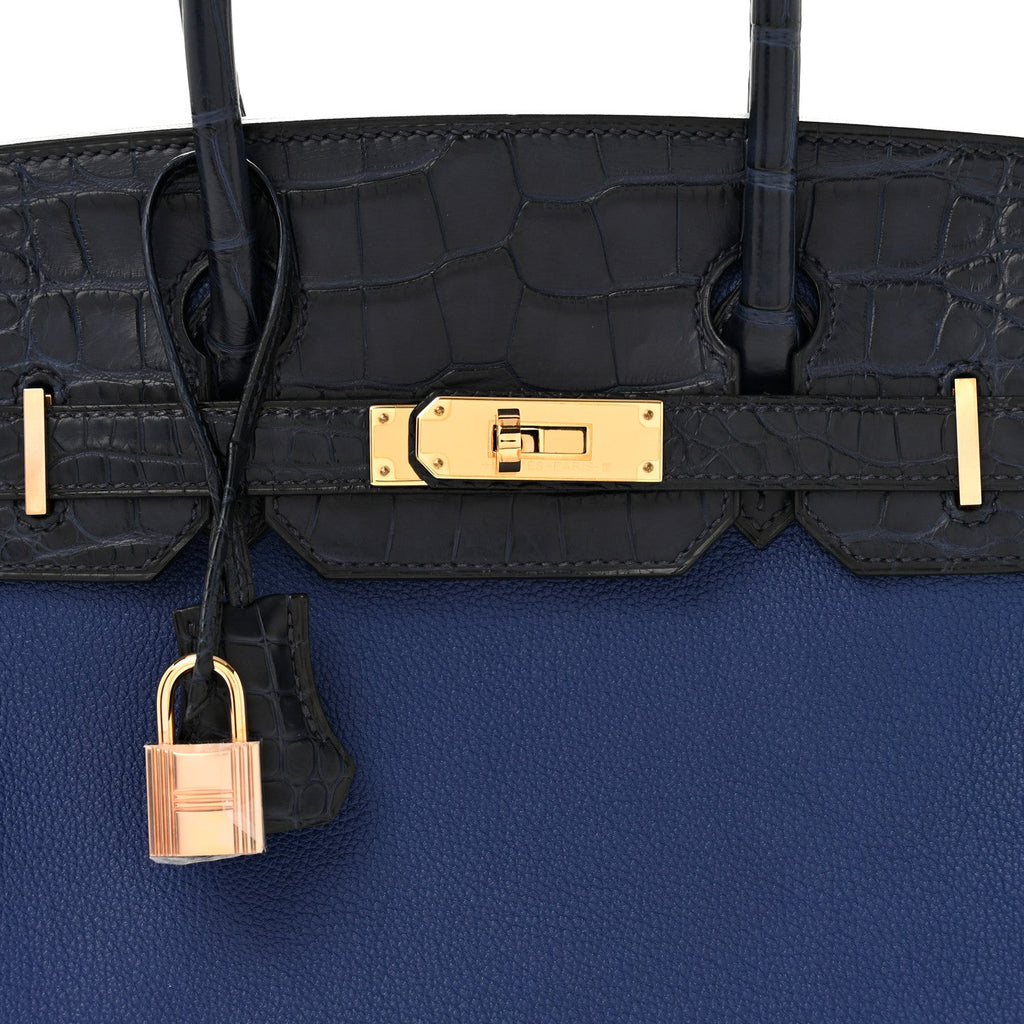 Taurillon Novillo Matte Alligator Birkin Touch 30 Bleu Saphir Bleu Marine