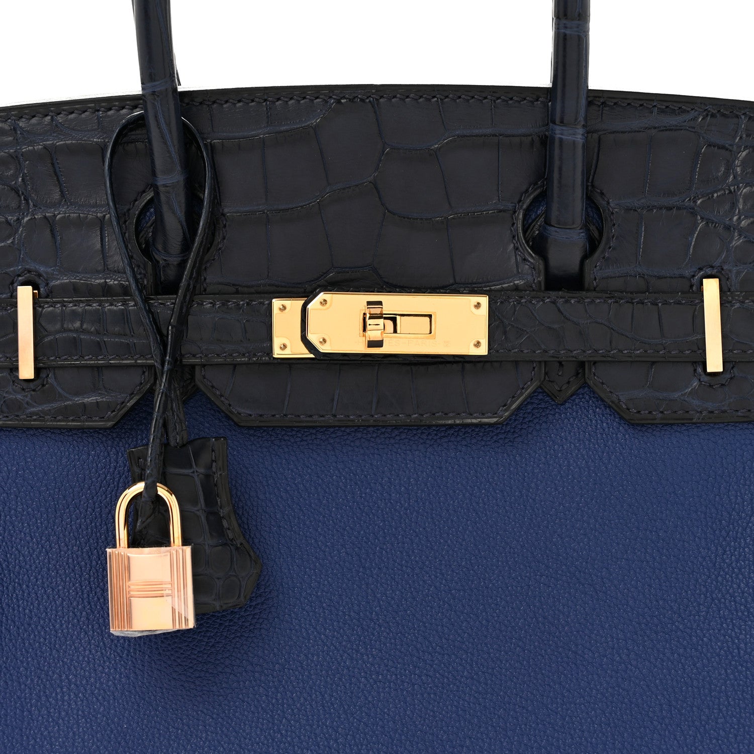 Taurillon Novillo Matte Alligator Birkin Touch 30 Bleu Saphir Bleu Marine