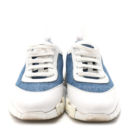 Denim Suede Goatskin Bouncing Sneakers Bleu Clair White