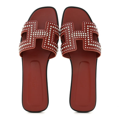 Calfskin Studded Oran Sandals 36.5 Rouge Tomette