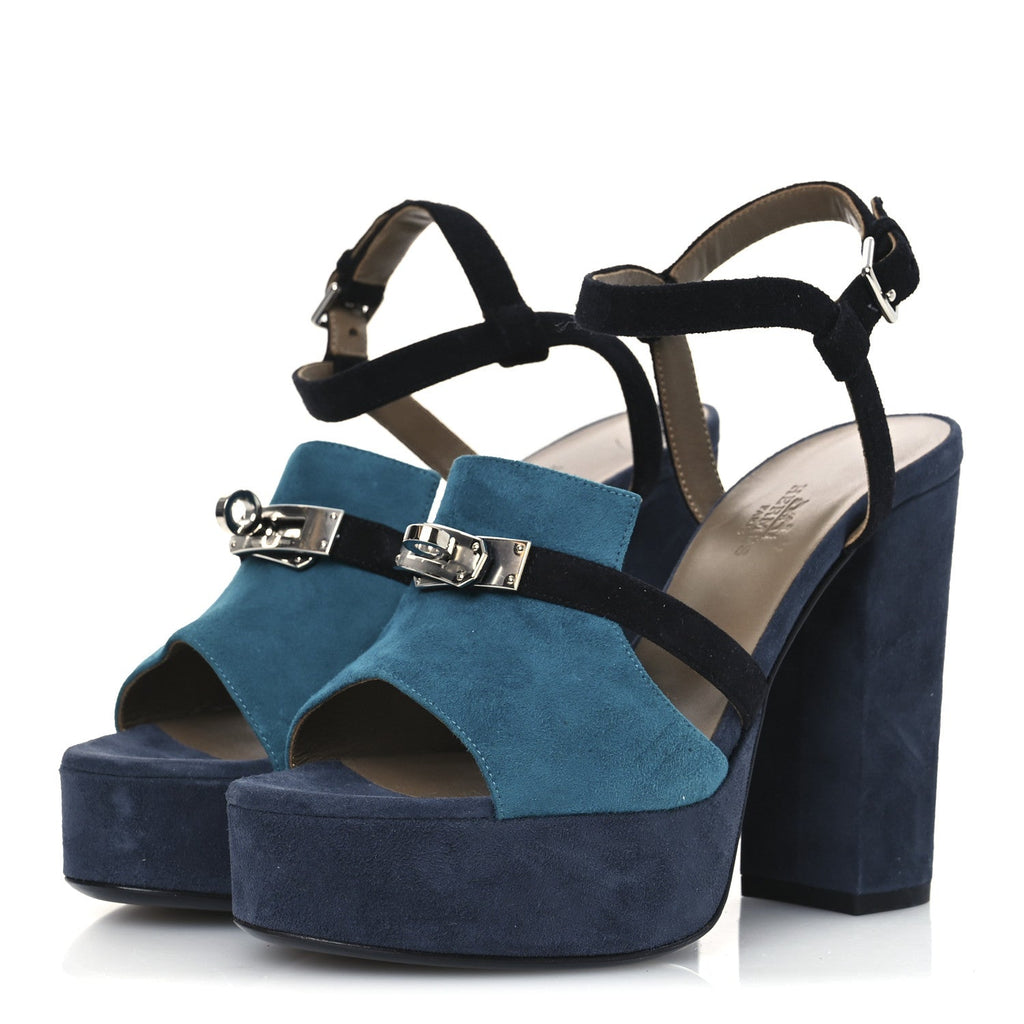 Suede Goatskin Calas Sandals 37.5 Vert Oxford Bleu Celeste Black