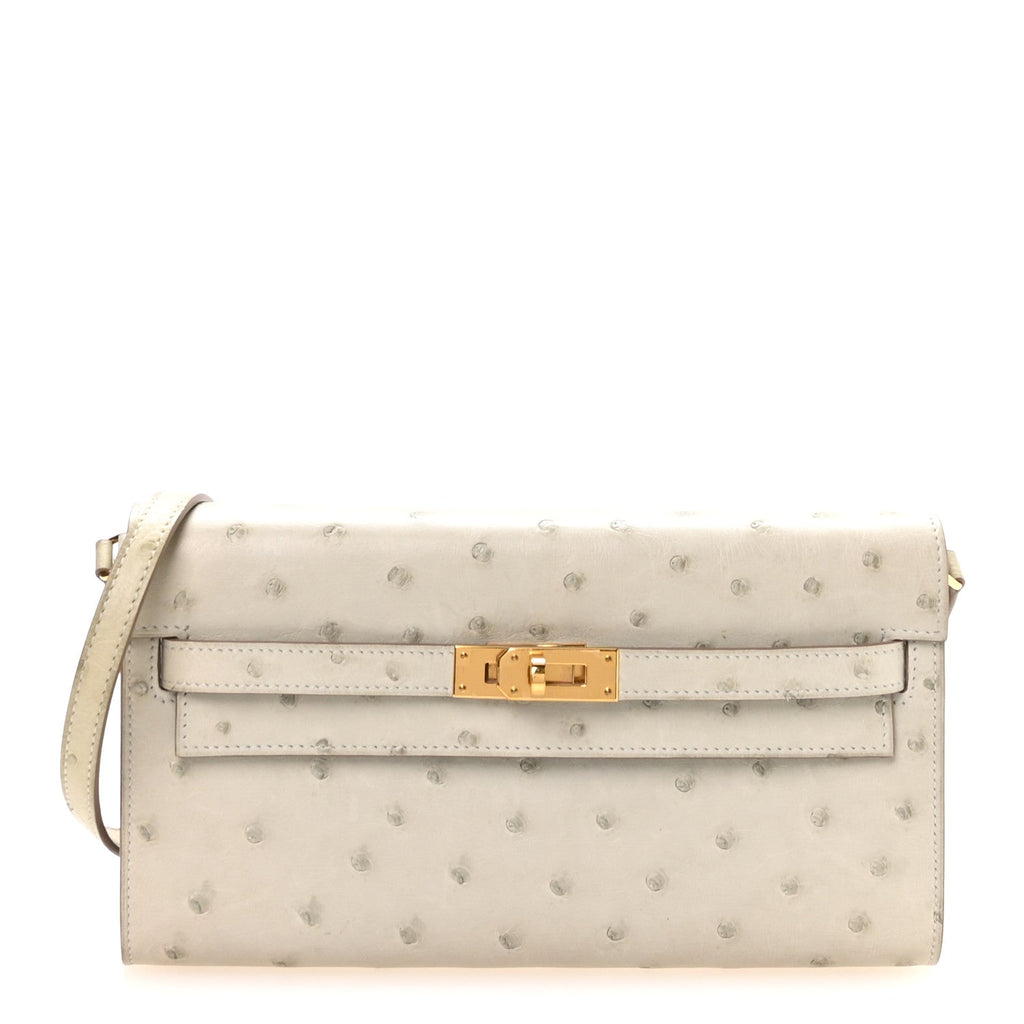 Ostrich Kelly Wallet To Go Gris Perle
