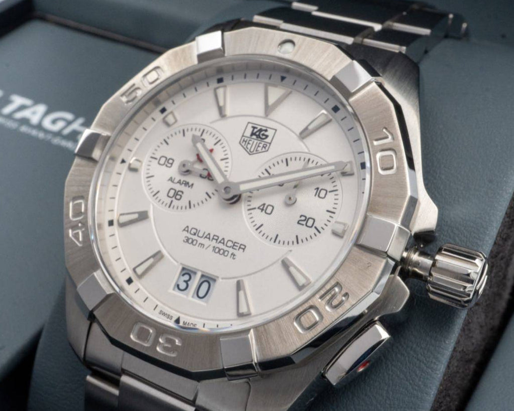 Tag Heuer Aquaracer Chronograph White Dial Silver Steel Strap Watch for Men - WAY111Y.BA0928